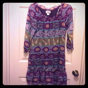 Belle du Jour M purple print lined peasant dress